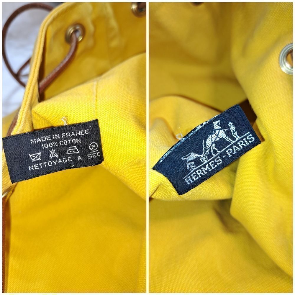 HERMÈS Polochon Yellow Canvas Backpack Bag LARGE PRISTINE CONDITION - Picture 14 of 17